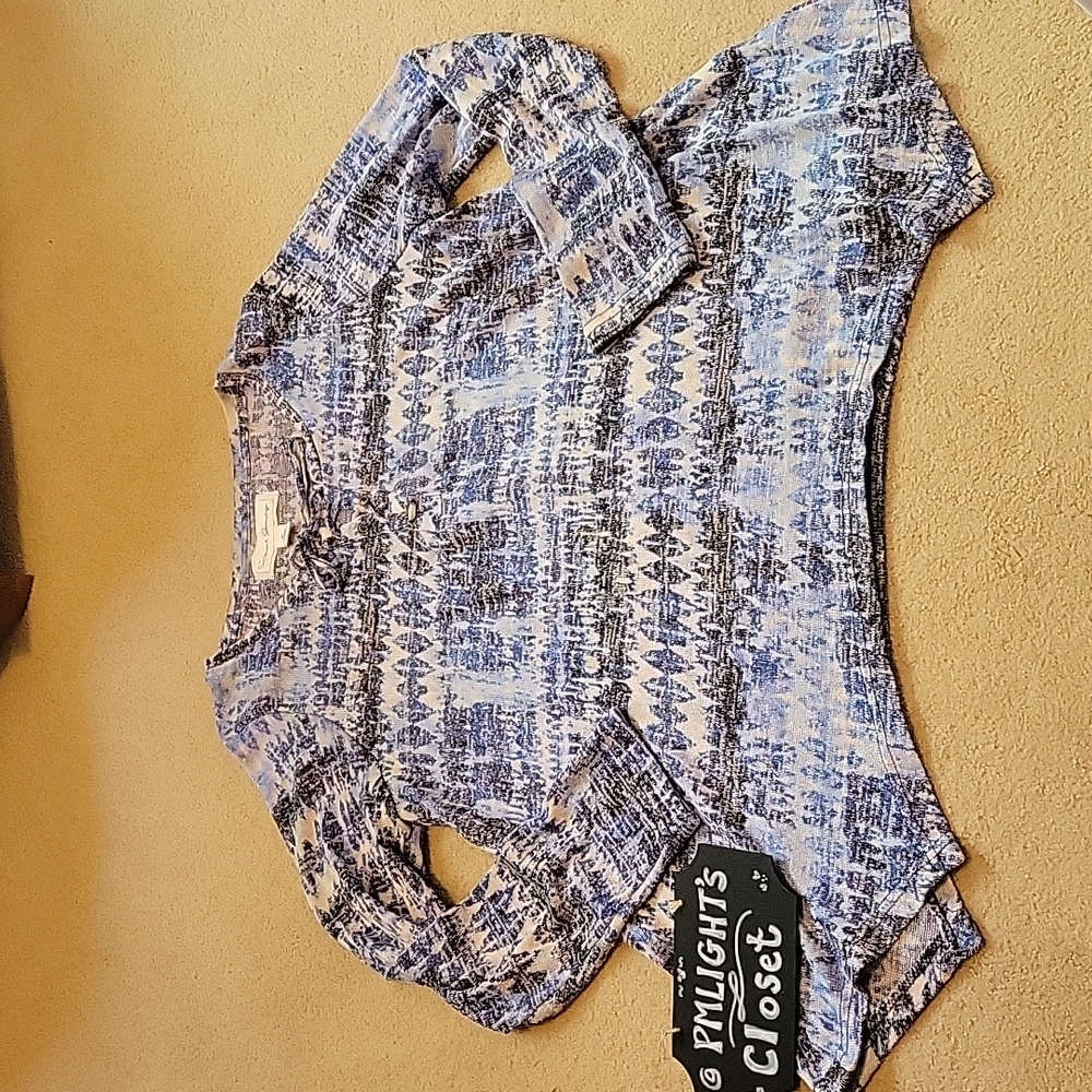 French Laundry Sweater XL Lace Up Neckline Blue Blue Gray